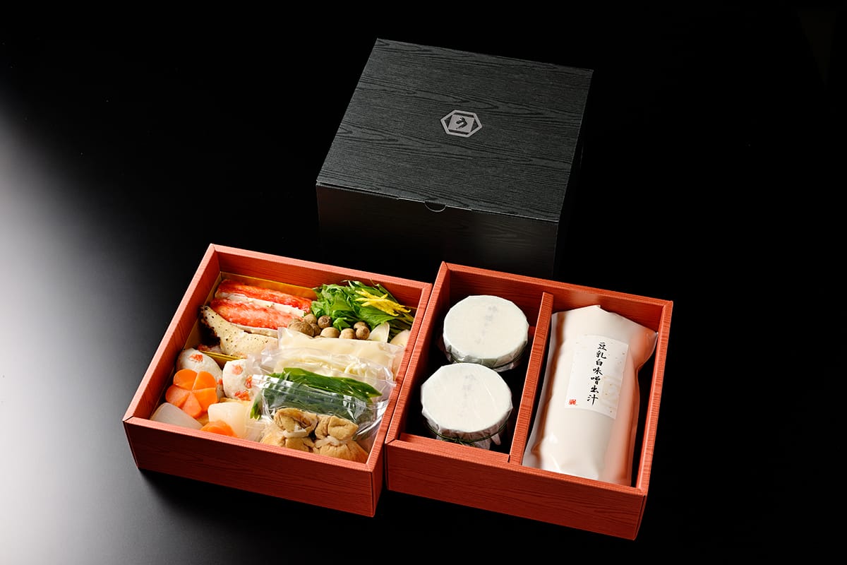 【冷蔵配送】季節の鍋セット ～吟醸蟹とうふとたらば蟹の豆乳白味噌仕立て～